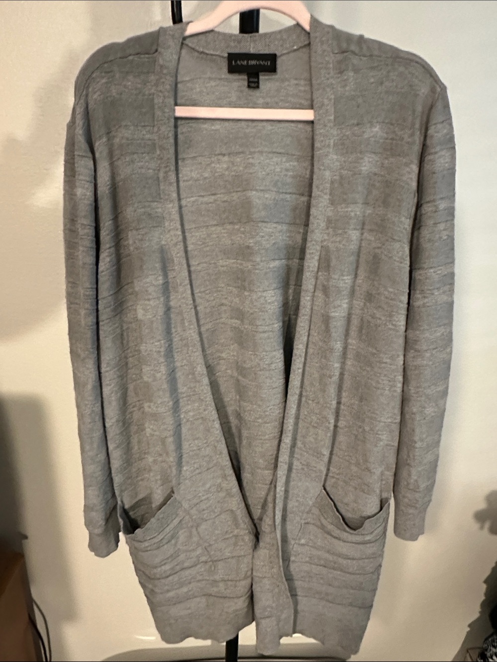 Lane Bryant Light Gray Open Cardigan with Front Pockets
